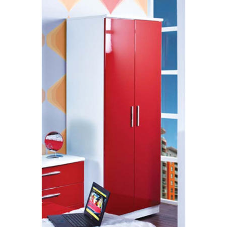 Welcome Furniture Hatherley High Gloss 2 Door Wardrobe in White and Red