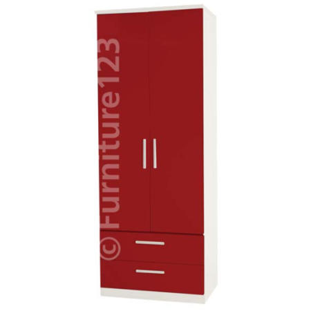 Welcome Furniture Hatherley High Gloss 2 Drawer 2 Door Wardrobe in White and Red