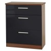 Welcome Furniture Hatherley High Gloss 3 Drawer Chest in Walnut and Black