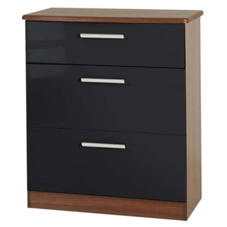 Welcome Furniture Hatherley High Gloss 3 Drawer Chest in Walnut and Black
