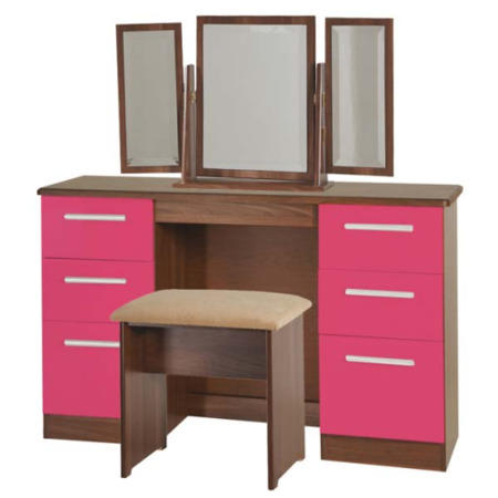 Welcome Furniture Hatherley High Gloss Large Dressing Table in Walnut and Pink
