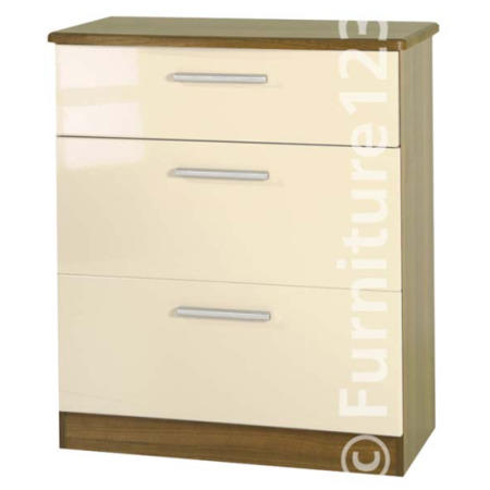 Welcome Furniture Hatherley High Gloss 3 Drawer Chest in Oak and Cream