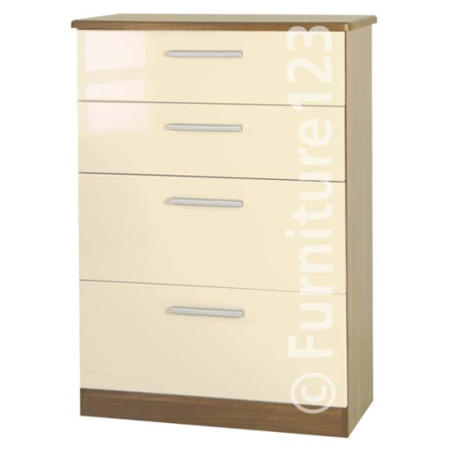 GRADE A2 - Welcome Furniture Hatherley High Gloss Large 4 Drawer Chest in Oak and Cream