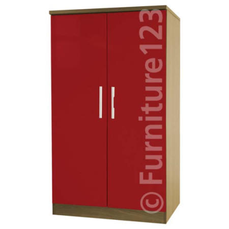 Welcome Furniture Hatherley High Gloss 2 Door Low Wardrobe in Oak and Red