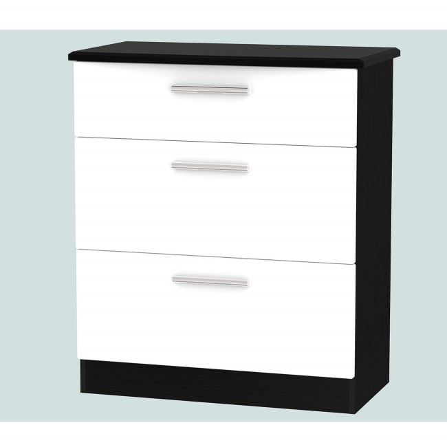 Knightsbridge 3 Drawer Chest in White and Black High Gloss