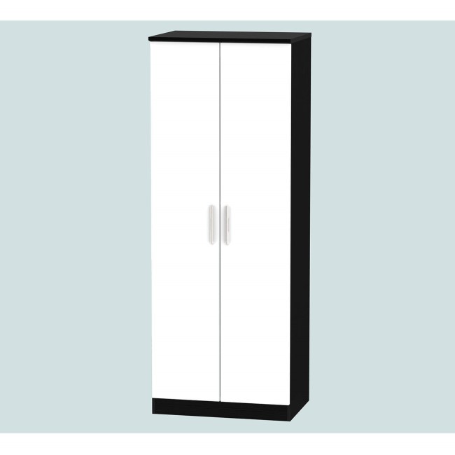 Knightsbridge 2 Door Wardrobe in White and Black High Gloss
