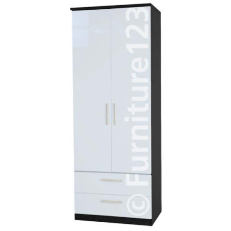 Welcome Furniture Hatherley High Gloss 2 Drawer 2 Door Wardrobe in Black and White