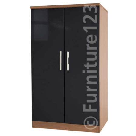 Welcome Furniture Hatherley High Gloss 2 Door Low Wardrobe in Oak and Black