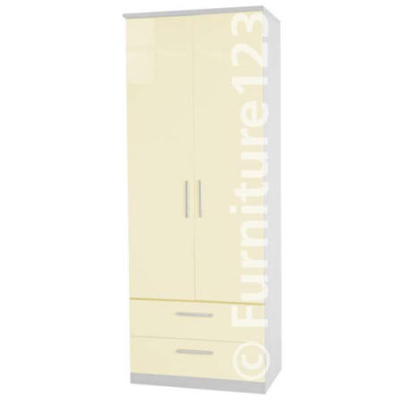 Welcome Furniture Hatherley High Gloss 2 Drawer 2 Door Wardrobe in White and Cream