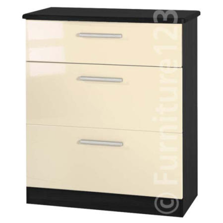 Welcome Furniture Hatherley High Gloss 3 Drawer Chest in Black and Cream