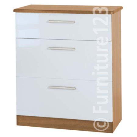 Welcome Furniture Hatherley High Gloss 3 Drawer Chest in Oak and White