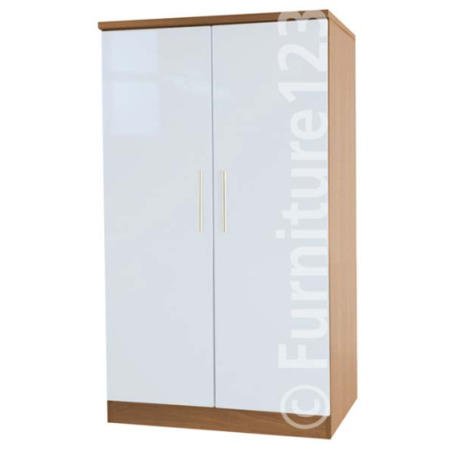 Welcome Furniture Hatherley High Gloss 2 Door Low Wardrobe in Oak and White