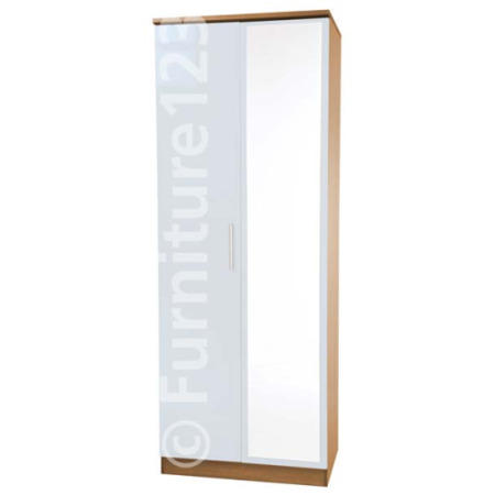 Welcome Furniture Hatherley High Gloss 2 Door Mirrored Wardrobe in Oak and White