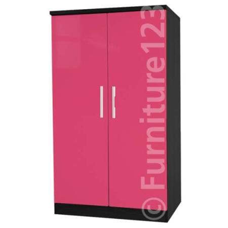 Welcome Furniture Hatherley High Gloss 2 Door Low Wardrobe in Black and Pink