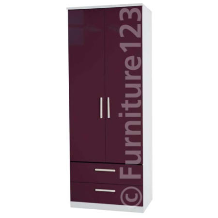 Welcome Furniture Hatherley High Gloss 2 Drawer 2 Door Wardrobe in White and Purple