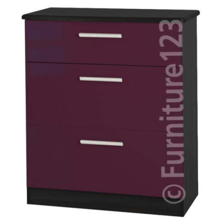 Welcome Furniture Hatherley High Gloss 3 Drawer Chest in Black and Purple