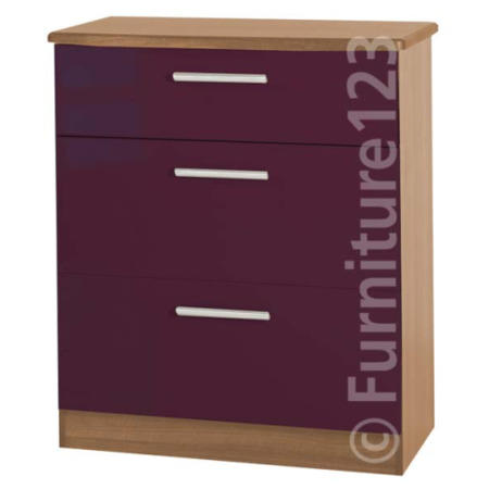 Welcome Furniture Hatherley High Gloss 3 Drawer Chest in Oak and Purple