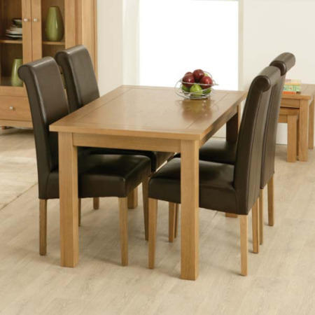Zone Mallory Oak Rectangular 4 Seater Dining Set with Upholstered Roll Back Chairs