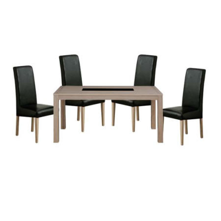 Zone Safara Solid Wood Large Rectangular 4 Seater Dining Set with Upholstered Chairs