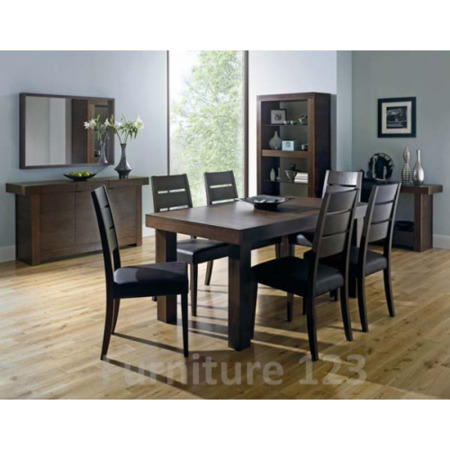 Bentley Designs Akita Walnut Rectangular 6 Seater Panelled Dining Set with Slatted Back Chairs