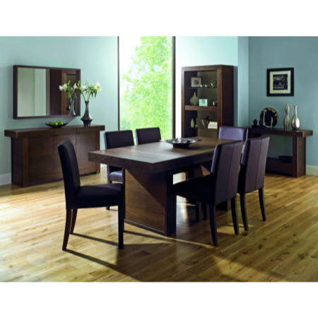 Bentley Designs Akita Walnut Extending Dining Set with 6 Brown Square Back Chairs