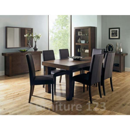 Bentley Designs Akita Walnut Dining Room Furniture Set with 4 Brown Tapered Chairs