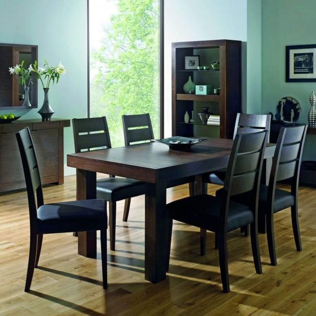 Bentley Designs Akita Walnut Large Extending Dining Set with 6 Slatted Back Chairs