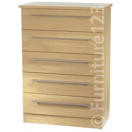 Welcome Furniture Loxley 5 Drawer Chest in Maple