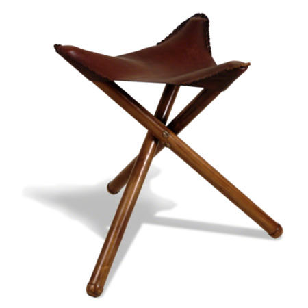 Oceans Apart Campaign Teak and Leather Small Folding Stool