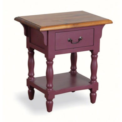 French Painted 1 Drawer Bedside Table - plum
