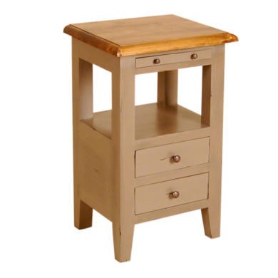 French Painted 2 Drawer Bedside Table - olive