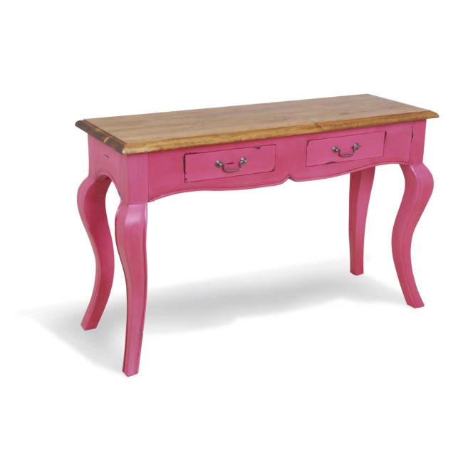 French Painted Large 2 Drawer Console Table - cerise pink