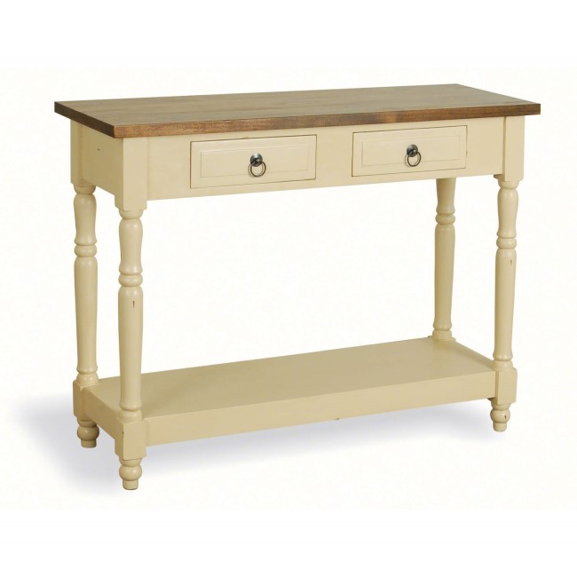 French Painted 2 Drawer 1 Shelf Console Table - cream