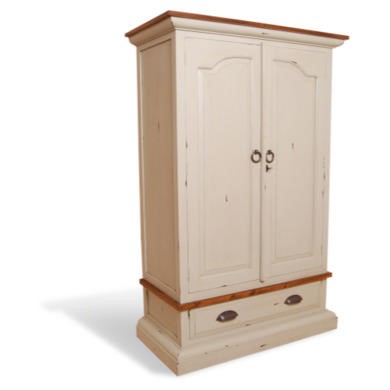 French Painted 2 Door 1 Drawer Wardrobe - olive