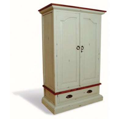 French Painted 2 Door 1 Drawer Wardrobe - pale