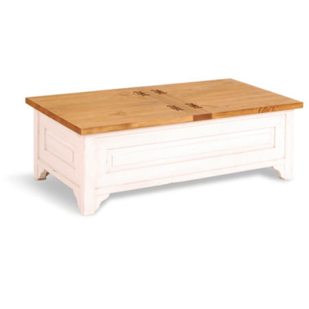 French Painted Rectangular Trunk Coffee Table - antique white