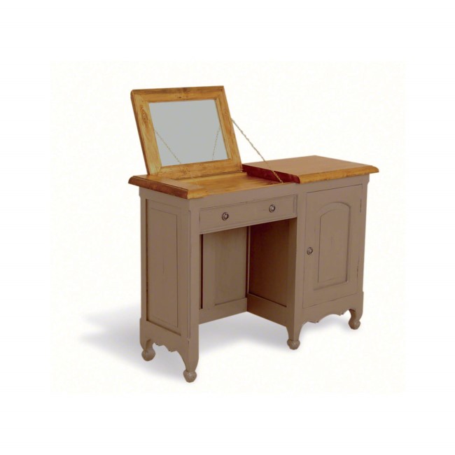 French Painted Single Pedestal Dressing Table - olive