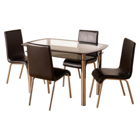 Seconique Harlequin Glass Dining Set + 4 Black PU Dining Chairs