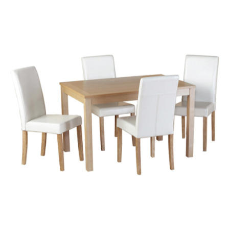 Seconique Oakmere Dining Set - Natural Oak Dining Table & 4 Cream PU Dining Chairs