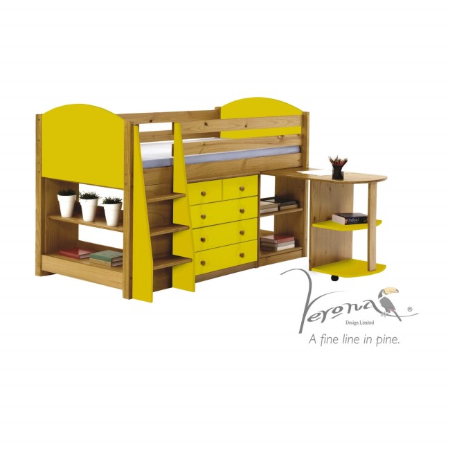 Verona Design Verona Mid-Sleeper Bedroom Set with Pull Out Desk in Antique Pine and Lime
