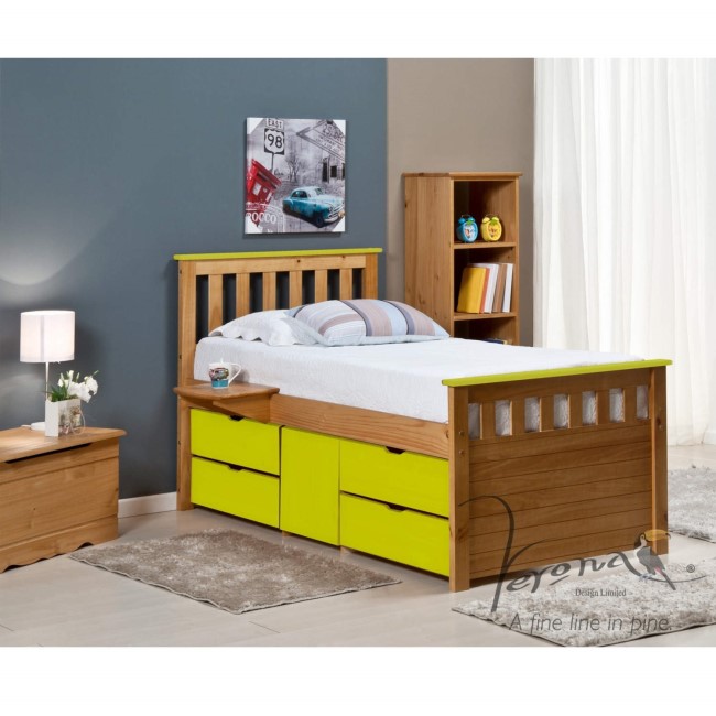 Verona Design Ferrara Captain's Single Storage Bed with 4 Drawers in Antique Pine and Lime