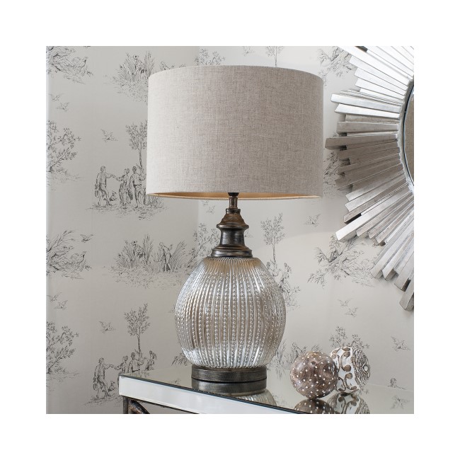 Glass Table Lamp with Grey Fabric Shade - Bernardo