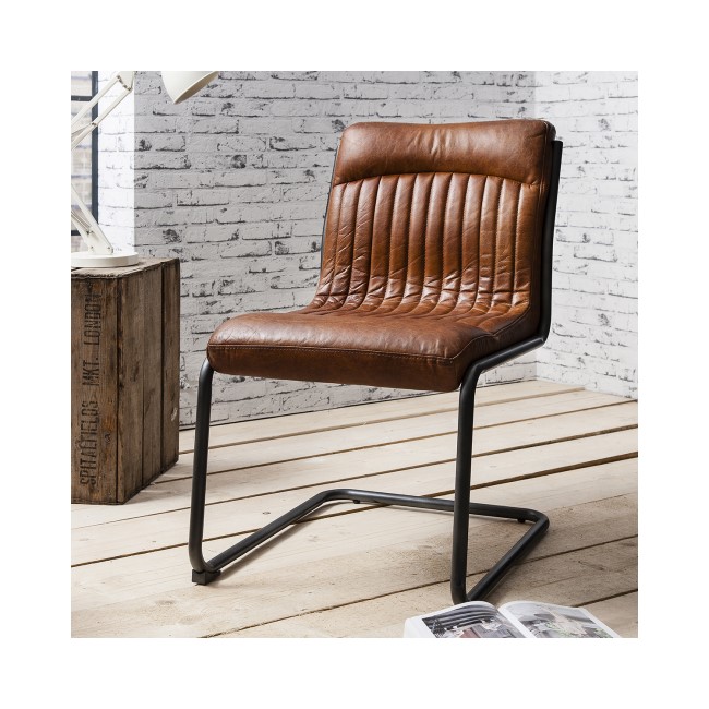 Real Leather Upholstered Dining Chair in Antique Tan - Caspian House