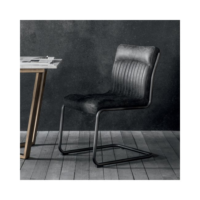 Real Leather Upholstered Dining Chair in Antique Ebony - Caspian House