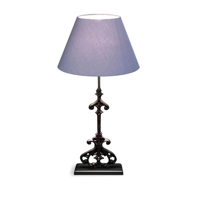 Signature North French Chic Black Iron Table Lamp With Blue Shade
