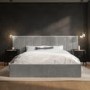 Grey Velvet King Size Ottoman Bed with Wide Headboard - Iman
