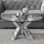 GRADE A1 - Round Coffee Table with Glass Top and Silver Glitter Base - Jade Boutique