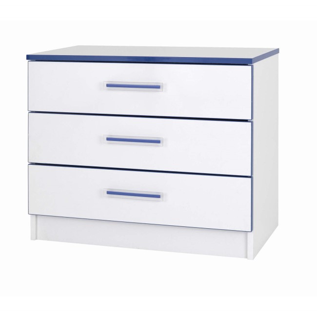 One Call Furniture Kiddi Blue 3 Drawer Chest in White and Blue