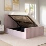 Side Opening Pink Velvet Double Ottoman Bed - Khloe