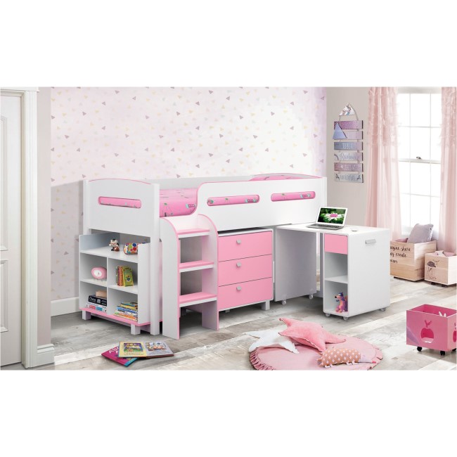Julian Bowen Kimbo Pink Cabin Bed with Pull Out Desk